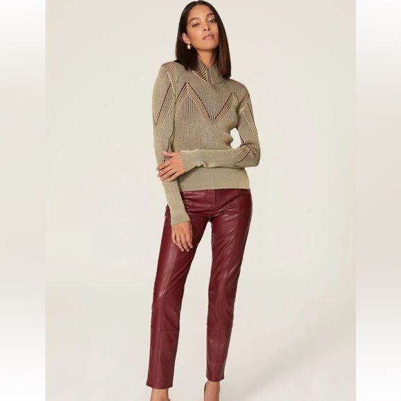 Aknvas Sweaters - RTR AKNVAS Lennox Rib Knit Top burgundy/tan size medium turtleneck blouse ribbed